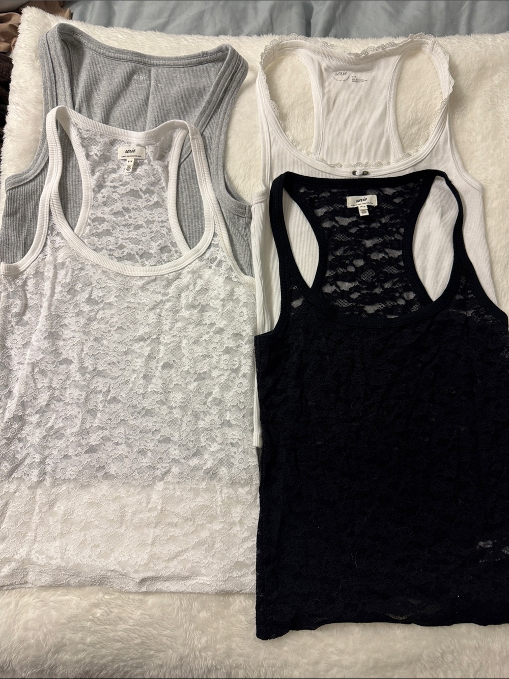 Lot of 4 Aerie Racerback Tank Tops - White, Black, Gray - Sz M